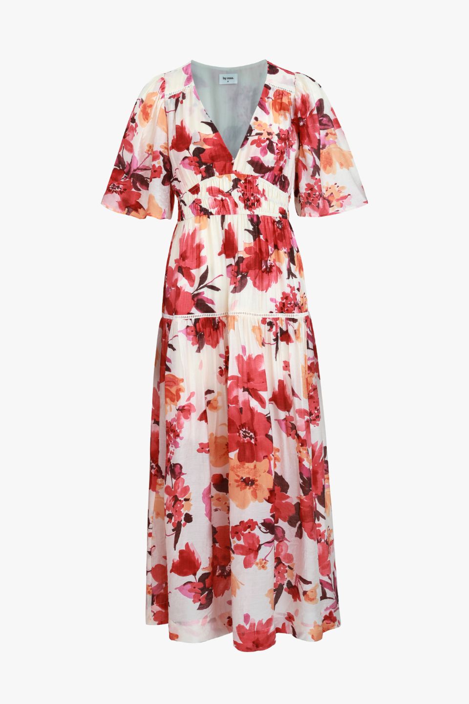 Vintage Floral Flutter Sleeve Tiered Maxi Dress in Blush - Elegant Boho Summer Dress for Beach Wedding, Garden Party & Vacation Outfits
