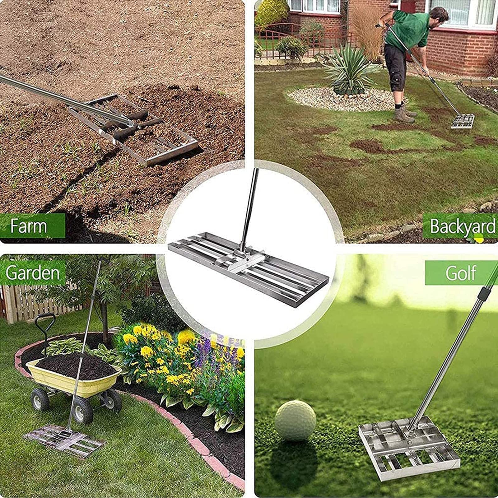 Stainless Steel Lawn Leveling Rake - Heavy Duty Garden Leveling Tool for Grass & Sand, Large Capacity Ground Plate Flat Crusher | Perfect for Lawn Care, Golf Course Maintenance & Yard Leveling