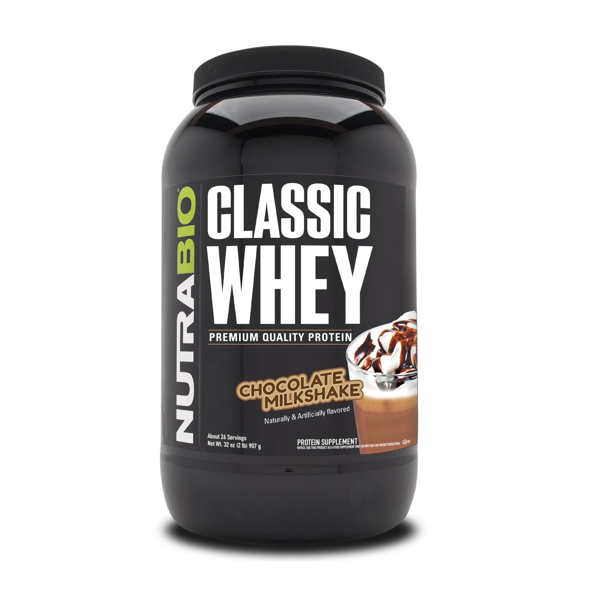 NutraBio Classic Whey Protein Powder - 25G Protein Per Scoop, No Fillers or Artificial Colors - Chocolate Milkshake Flavor, 2lb for Muscle Recovery & Post-Workout Nutrition
