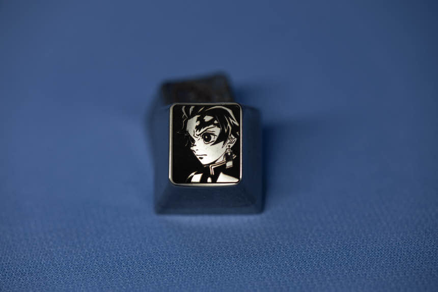 Demon Slayer Kamado Tanjirou Metal Titanium Alloy Black & White Engraved Custom Keycaps - Anime Character Mechanical Keyboard Keycaps for Gaming & Typing Enthusiasts