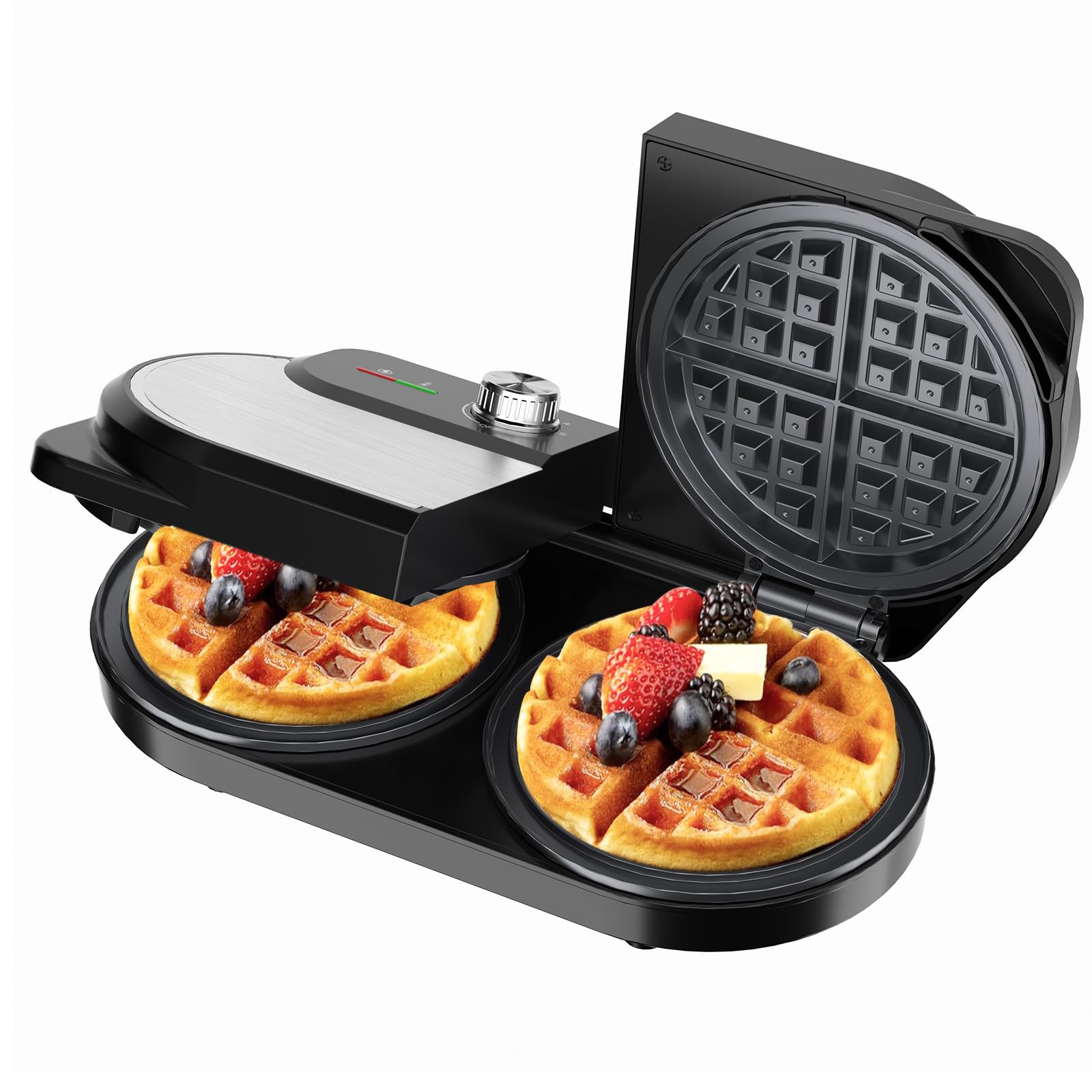 YASHE 1400W Belgian Waffle Maker - 6 Inch Double Waffle Iron with Nonstick Plates, Adjustable Temperature & Cool-Touch Handles - Perfect for Breakfast, Brunch, Snacks & Family Gatherings - Stainless Steel Waffle Machine for Home & Restaurant Use
