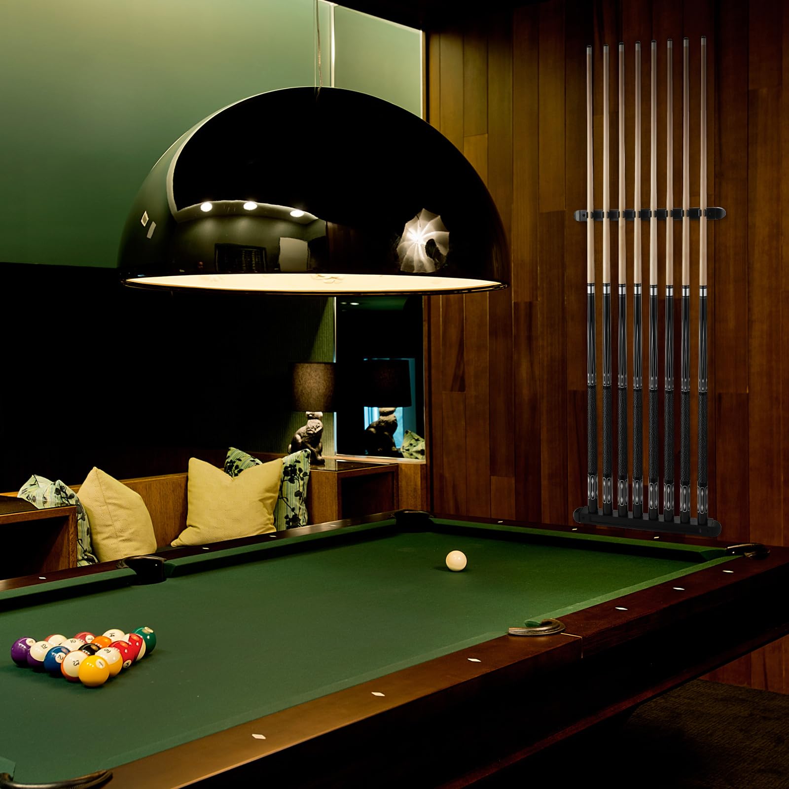Wall Mounted Pool Cue Holder - Holds 6/8 Billiard Sticks - Durable Pool Accessory for Game Room, Bar or Home Decor