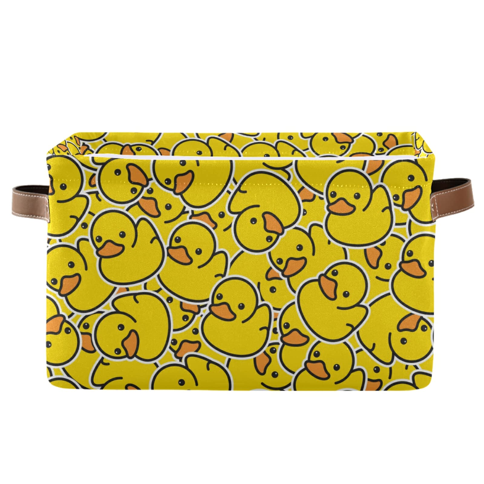 Collapsible Yellow Duck Storage Basket with PU Handles - Large Organizer Bin for Shelf, Closet, Nursery & Laundry Room | Perfect for Kids' Toy Storage & Home Organization (1-Pack)