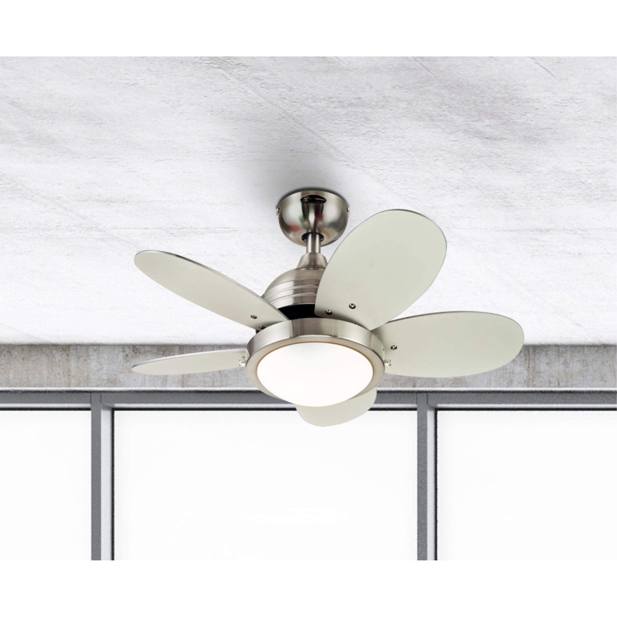 Westinghouse 7223600 30 Inch Roundabout Indoor Ceiling Fan with Light Kit, Brushed Nickel Finish - Perfect for Bedroom, Living Room, and Home Office