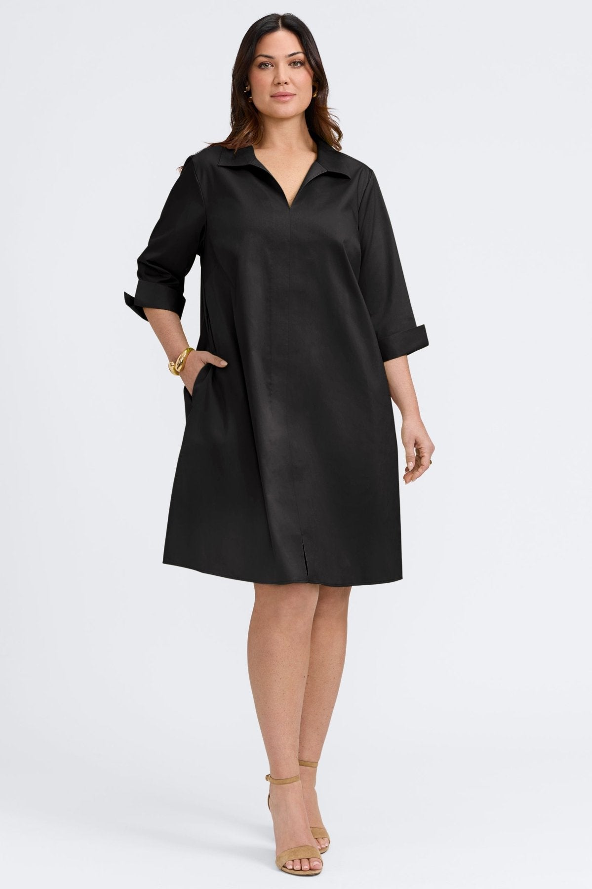 Agnes Plus No Iron Stretch Matte Sateen 3/4 Sleeve Dress for Women - Wrinkle-Free Comfortable Office & Party Wear