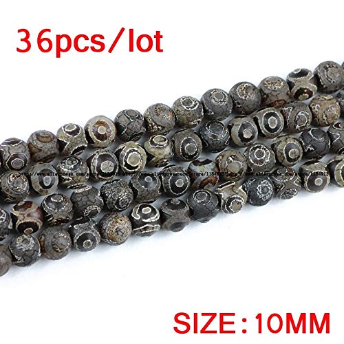 Natural Tibetan Dzi Beads 8/10/12mm - Genuine Agate Stone with Ancient Eye Patterns for Jewelry Making, Bracelet DIY, Meditation & Spiritual Protection (Black/Brown) - Perfect for Buddhist Prayer, Yoga Accessories & Boho Fashion Jewelry