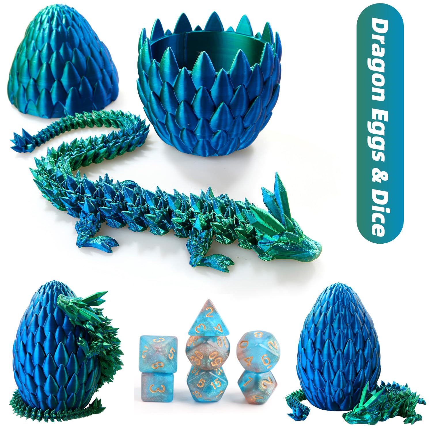 Premium 7-Piece DND Dice Set with 3D Printed Dragon Egg - Fidget Toys for Stress Relief & RPG Gaming Accessories - Perfect Gift for DND, MTG & Tabletop Role-Playing Games - Includes Gift Box for Gamer Enthusiasts