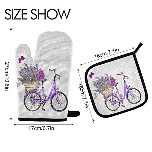 **Summer Lavender Bike Oven Mitt & Pot Holder Set – Heat Resistant Gloves for Baking, Grilling, BBQ – Purple Flower Butterfly Design – Recycled Microwave-Safe Potholders – Perfect Holiday & Kitchen Gifts**    *(Ideal for Cooking, Baking, Grilling, BBQ, and Microwave Use – Great for Home Chefs & Holiday Gift Giving)*