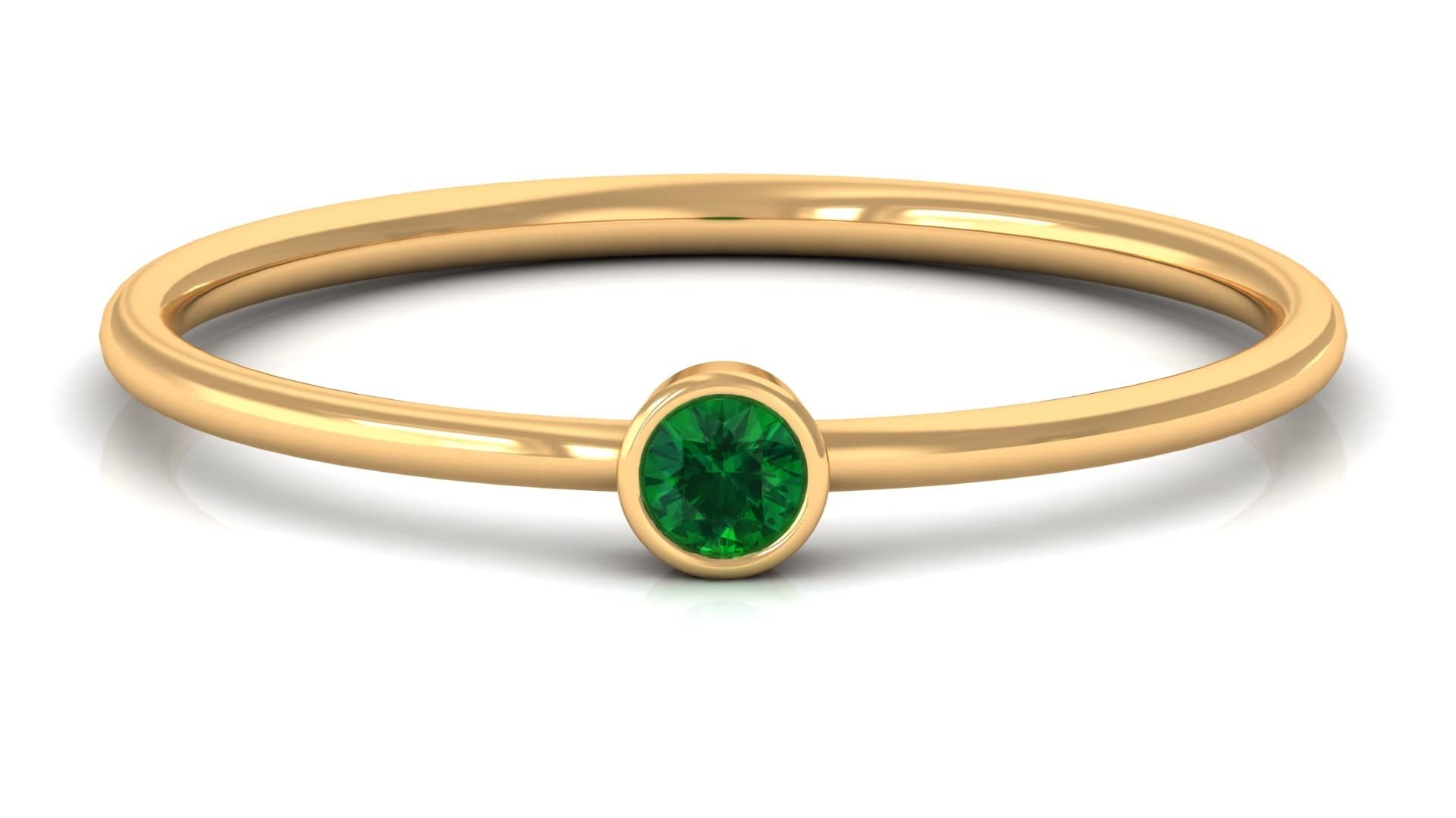 14K Solid Gold Created Emerald Promise Ring for Women - Dainty Bezel Set Minimalist Ring - Perfect for Engagement, Anniversary & Gift Giving