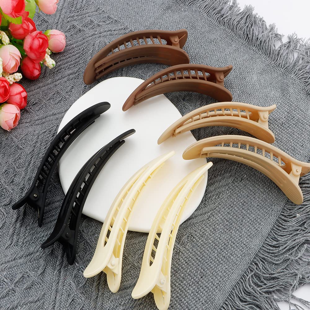 Ahoney 8 Pack Large Alligator Duck-Billed Hair Clips - Thick Flat Slide Matte Hair Barrettes for Women & Girls - Neutral Hair Styling Accessories for School, Work & Everyday Use