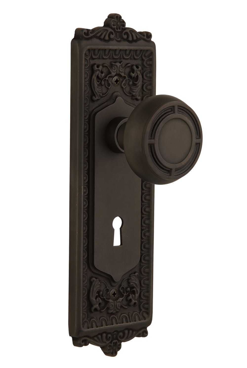 Nostalgic Warehouse Egg & Dart Plate with Keyhole Mission Knob - Double Dummy Oil-Rubbed Bronze Cabinet Hardware for Vintage Home Decor | Perfect for Kitchen Cabinets, Dressers & Furniture Restoration