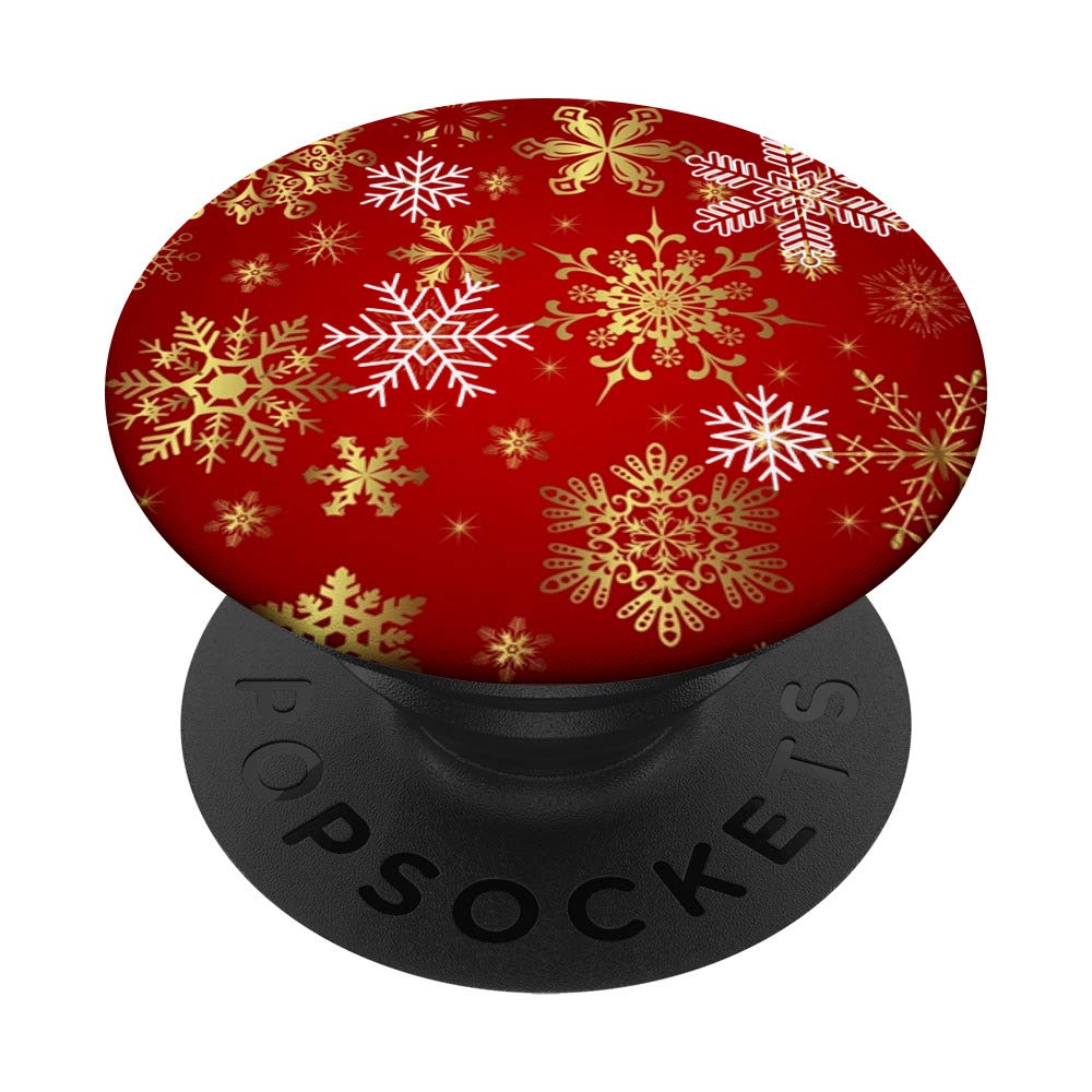 Christmas Snowflakes White Gold Red Cute Sparkles Pop Socket PopGrip: Swappable Grip for Phones & Tablets - Perfect for Holiday Gifts & Everyday Use