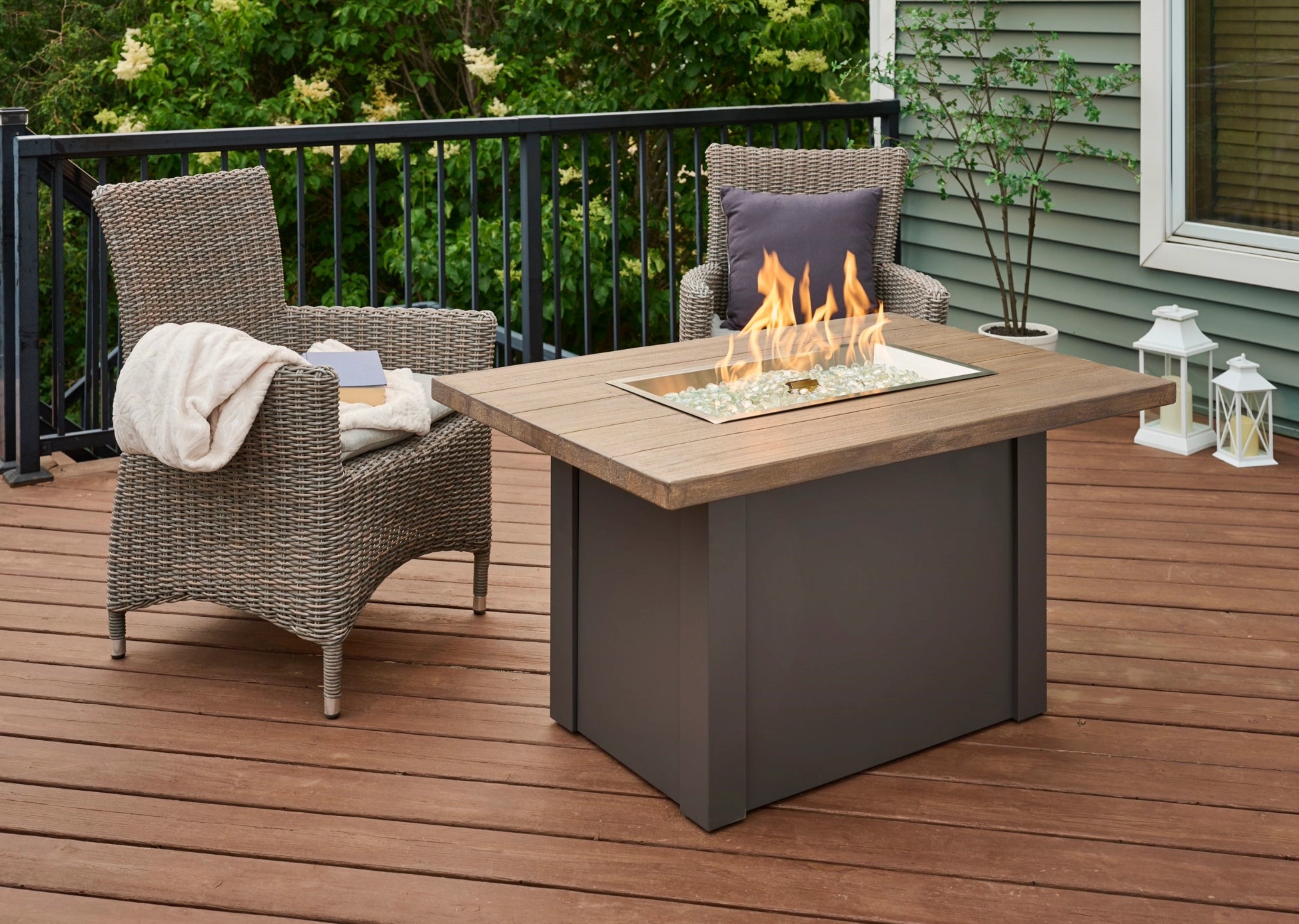 Havenwood Rectangular Gas Fire Pit Table by The Outdoor Greatroom Company - Perfect for Patio, Backyard, and Outdoor Gatherings