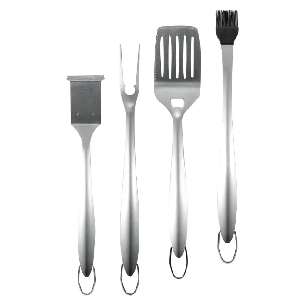 HEMOTON 4-Piece BBQ Grill Utensil Set - Stainless Steel Spatula, Fork, Oil Brush & Tongs - Perfect for Outdoor Grilling, Camping, Backyard Cookouts & Picnics