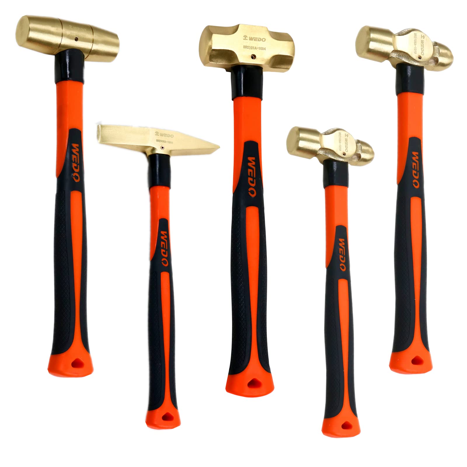 WEDO 5-Piece Hammer Set - 3lb Sledge Hammer, 1.5lb Drum Hammer, 1lb & 2lb Ball Pein Hammer, 0.7lb Scaling Hammer with Durable Fiberglass Handle - Perfect for Construction, Woodworking, Metalworking, and DIY Home Projects
