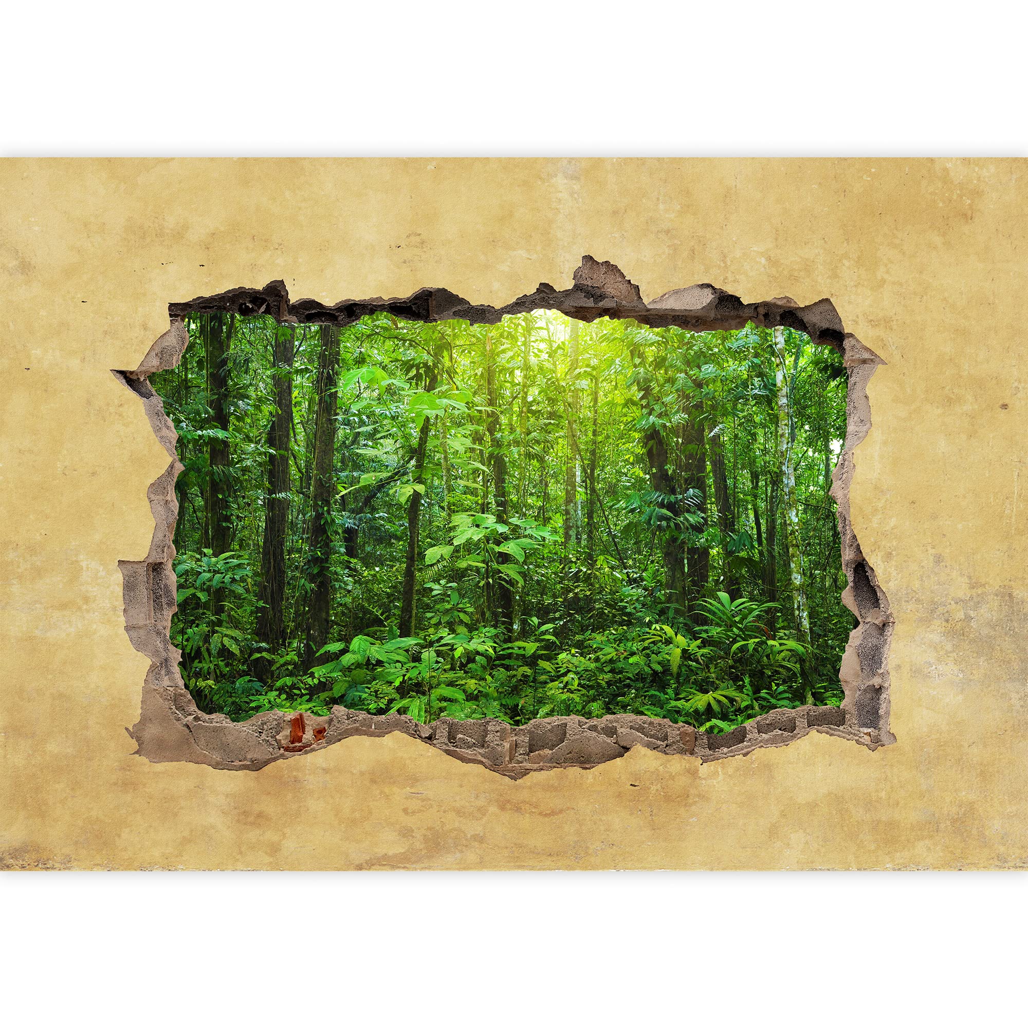 Wall26 - Tropical Rain Forest Viewed Through a Broken Wall - Large Removable Peel & Stick Wall Mural Wallpaper (66x96 inches) - Perfect for Living Room, Bedroom, or Office Decor