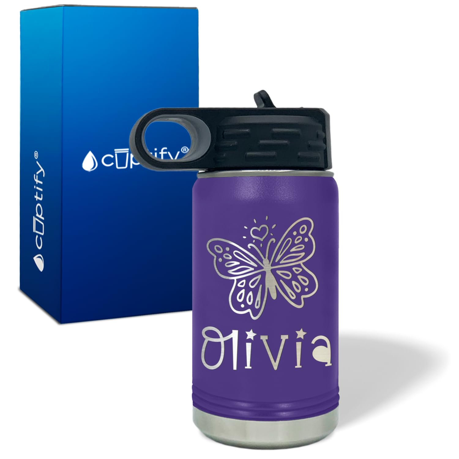Personalized Kids Water Bottle - 12 oz Purple Matte Ring Insulated Bottle with Name for School, Sports & Outdoor Adventures