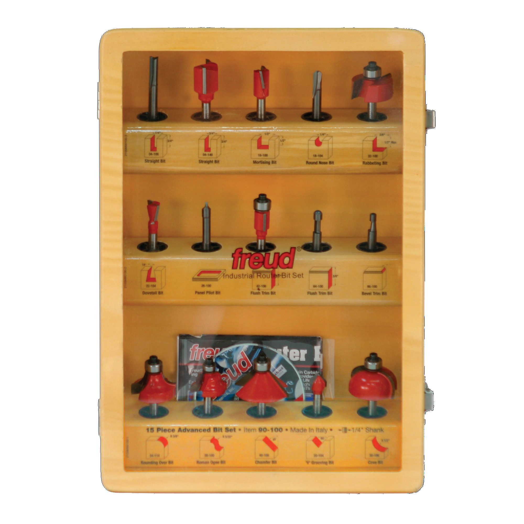 Freud 90-100 15-Piece Advanced Drill Bit Set for Woodworking & Metalworking | High-Speed Steel Bits for Professional & DIY Projects