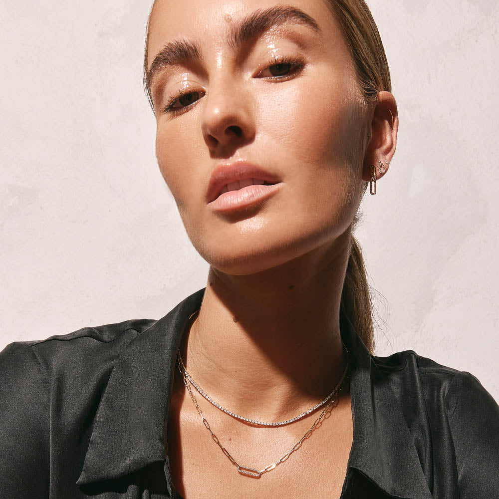 10k Gold Diamond Paperclip Drop Earrings - Elegant Dangle Earrings for Women, Perfect for Parties, Weddings & Everyday Wear