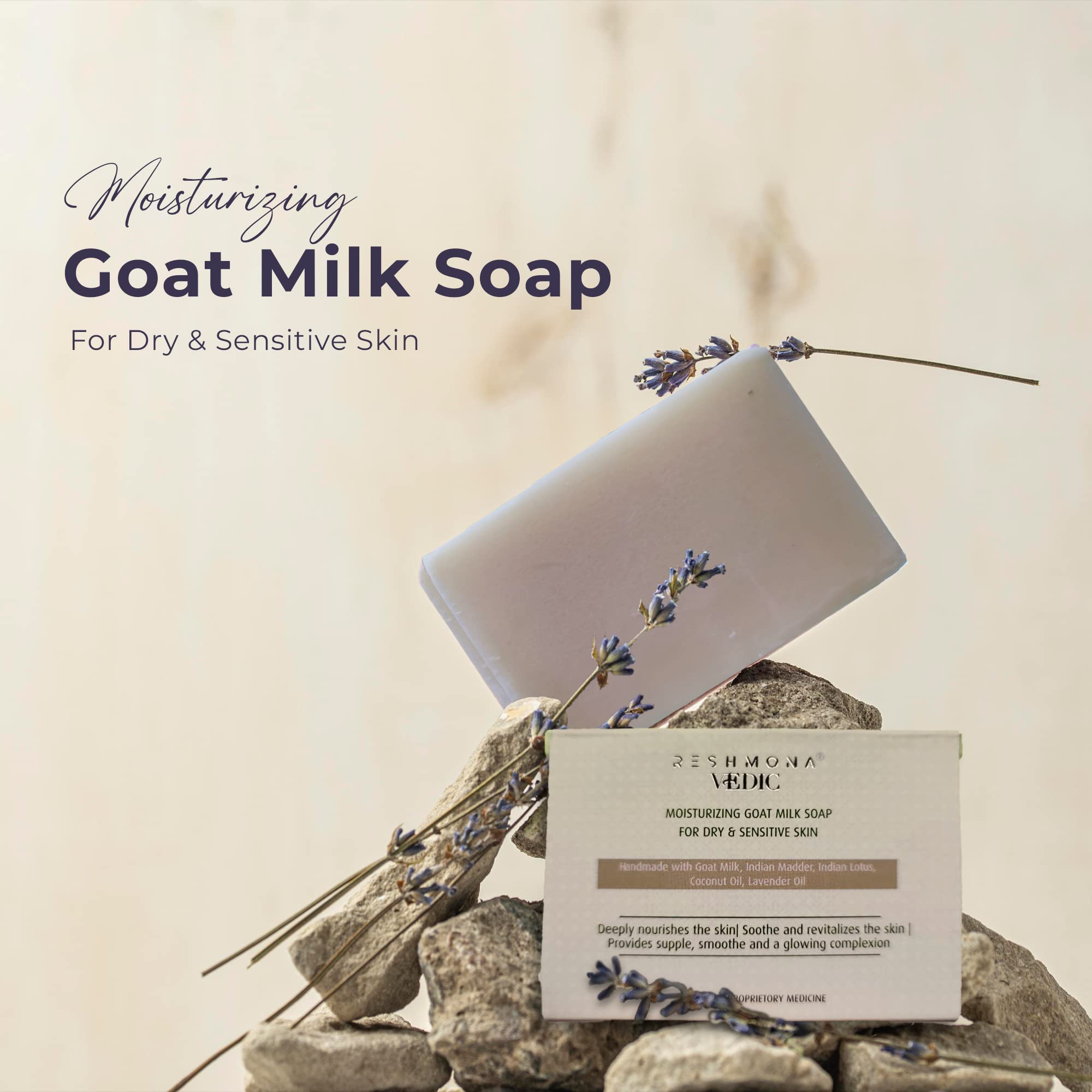 Reshmona Vedic Goat Milk Soap - Natural Moisturizing Bar for Dry & Sensitive Skin - Handmade with Organic Ingredients for Face & Body Care - Perfect for Daily Use & Gift Giving
