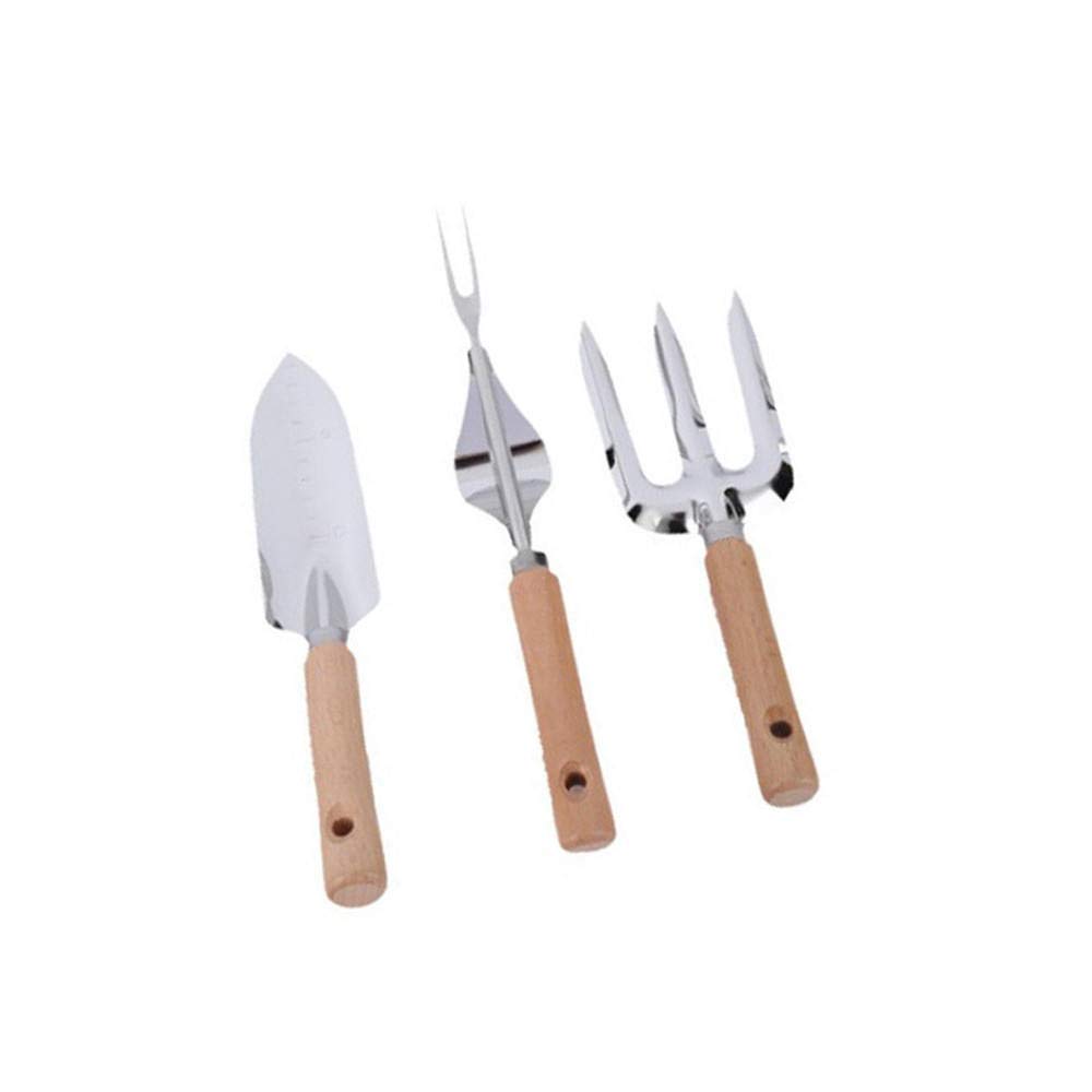 Premium Stainless Steel Garden Tool Set - Wooden Handle Shovel, Loosening Fork & Rake for Gardening, Landscaping & Outdoor Planting