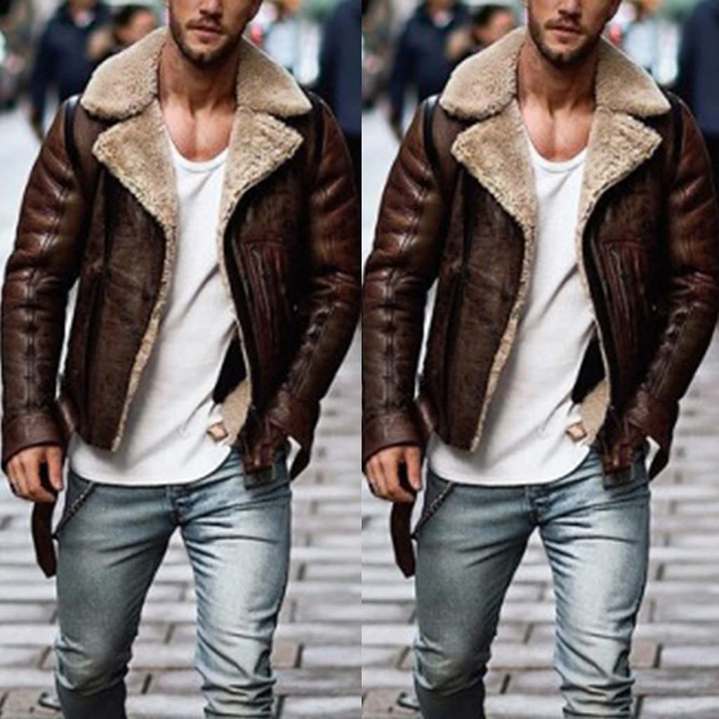 Men's Biker Leather Jacket - Winter Motorcycle Coat for Riding