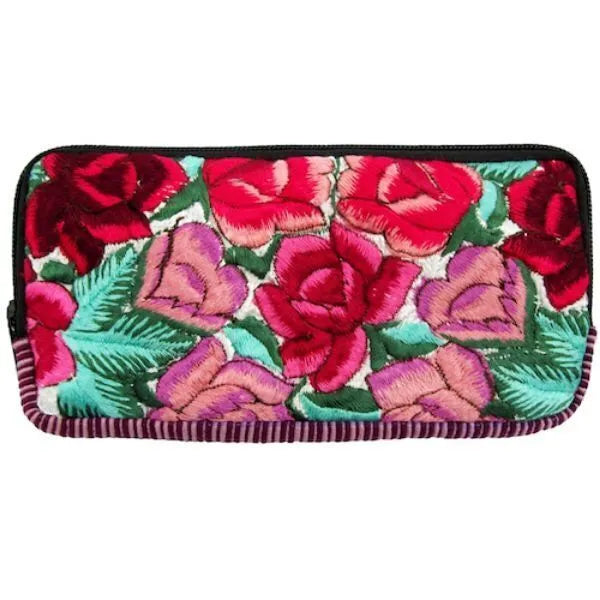 Floral Huipil Wallet - Handmade Mexican Embroidery Clutch for Women - Perfect for Parties, Travel & Everyday Use