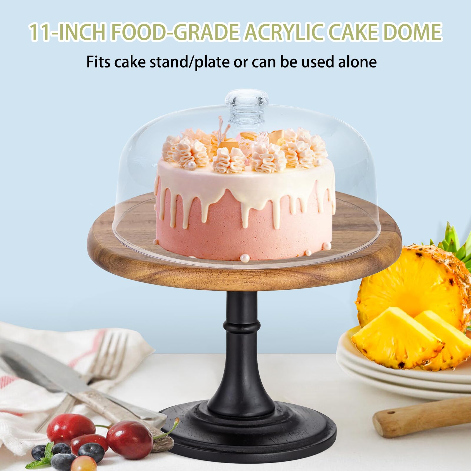 11-Inch Clear Acrylic Cake Dome with Handle - Transparent Cake Cover for Display & Protection - Perfect for Bakeries, Dessert Tables, Wedding Cakes, and Home Kitchen Storage