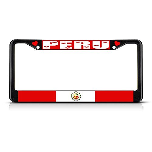 WEICHE Metal Insert License Plate Frame with Peru Country Flag - Weatherproof & Durable Car Accessories - Black 2-Hole Solid Design (1 Frame) - Perfect for Car Enthusiasts & International Pride