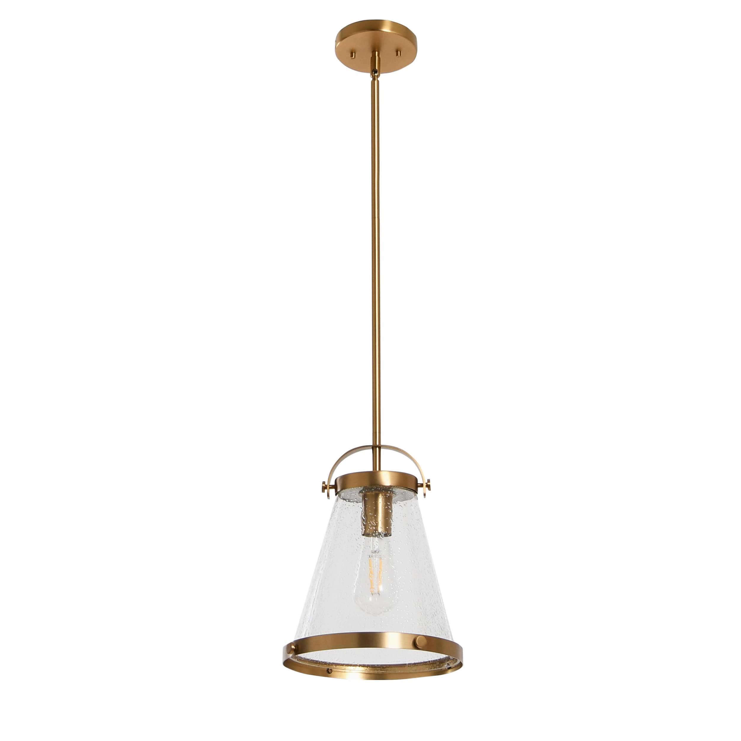 Wesley Brushed Gold Metal and Seedy Glass Ceiling Light Fixture - Modern Industrial Chandelier for Dining Room, Kitchen, or Bedroom Lighting