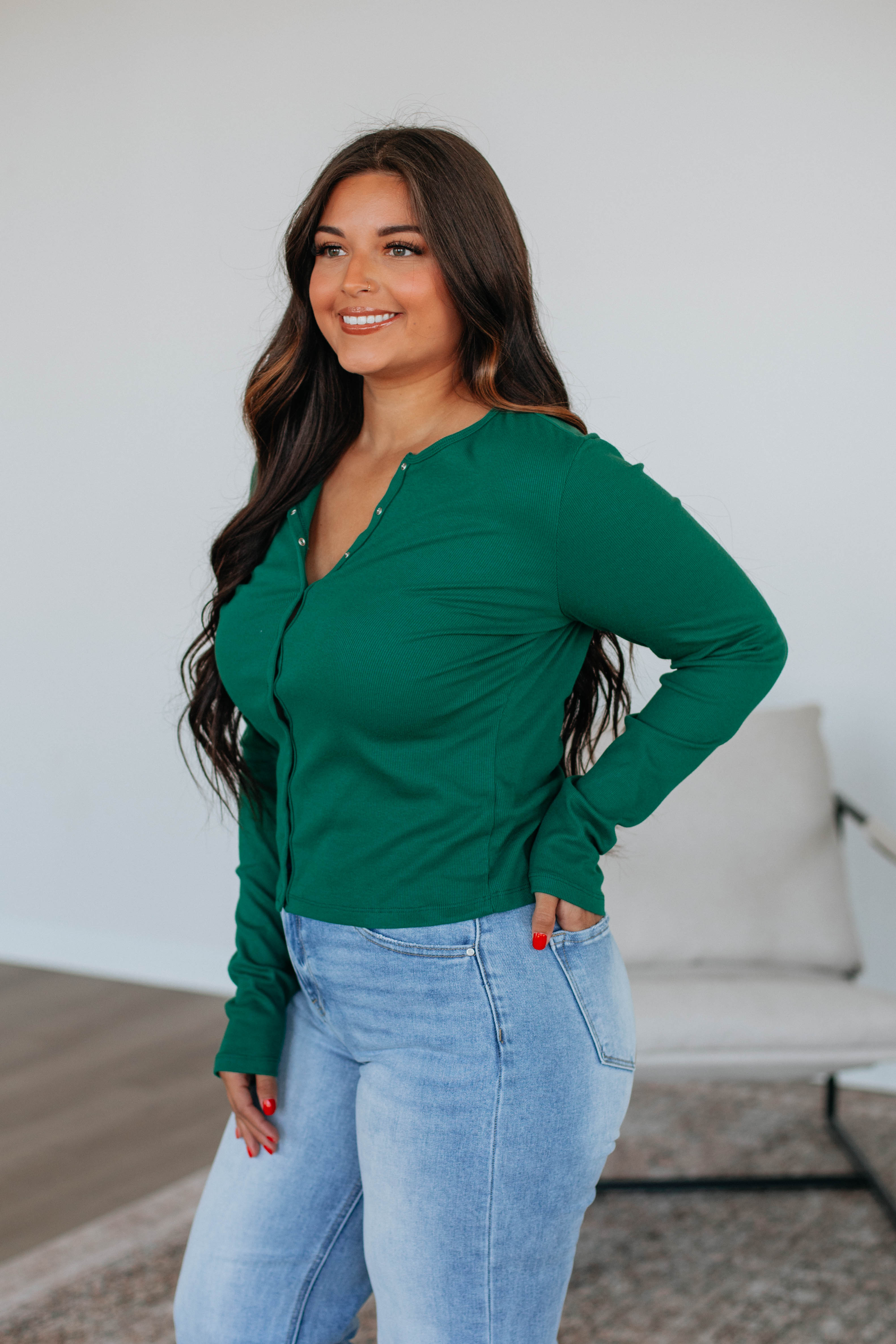 Liora Ribbed Knit Top for Women - Soft Stretch Hunter Green T-Shirt | Casual Wear, Layering, Everyday Outfits