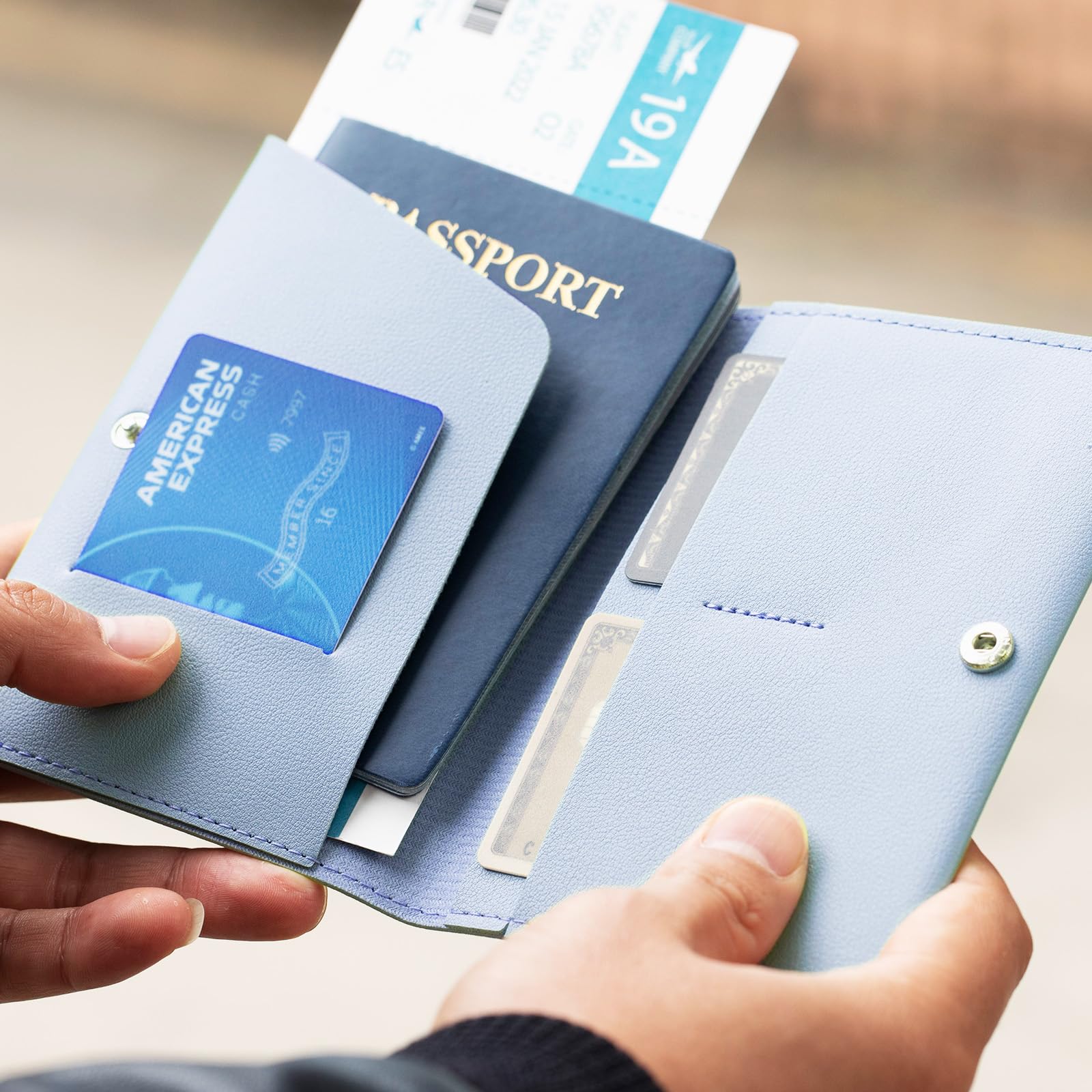Premium RFID Blocking Passport Holder for Women & Men - Travel Wallet Cover Case with Multiple Card Slots - Ideal for Family Vacations, Business Trips & International Travel (Blue & Black)