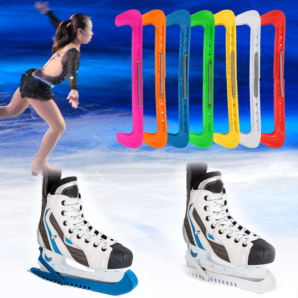 Tbest Adjustable Plastic Ice Hockey Skate Blade Guards - 1 Pair (7 Colors) - Durable Spring-Loaded Design for Figure Skating & Hockey Practice - Perfect for Rink & Training Sessions