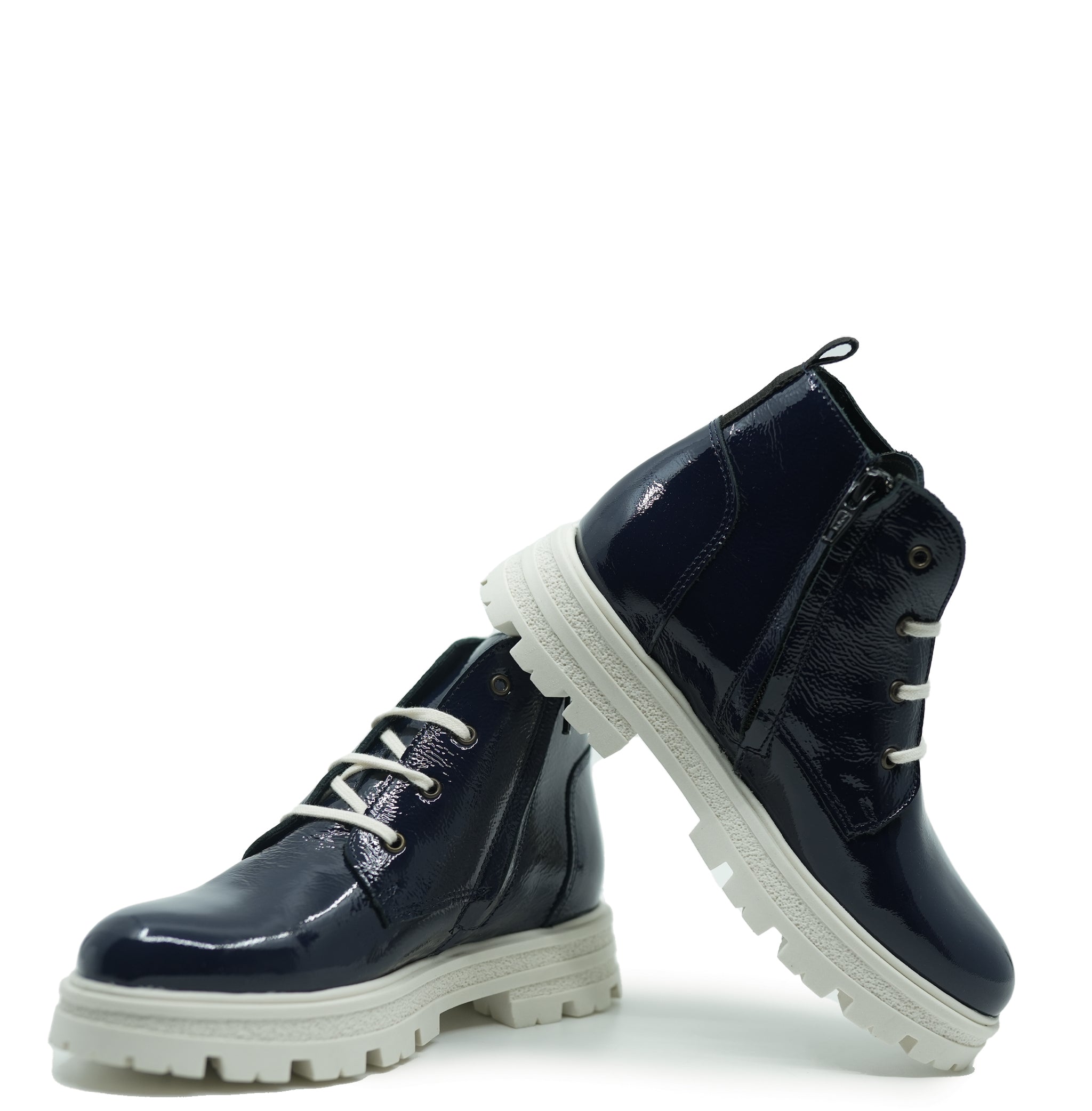 Blublonc Blue Patent Leather Chunky Heel Boots for Women - Stylish & Comfortable Winter Boots for Casual Outfits, Work & Outdoor Activities