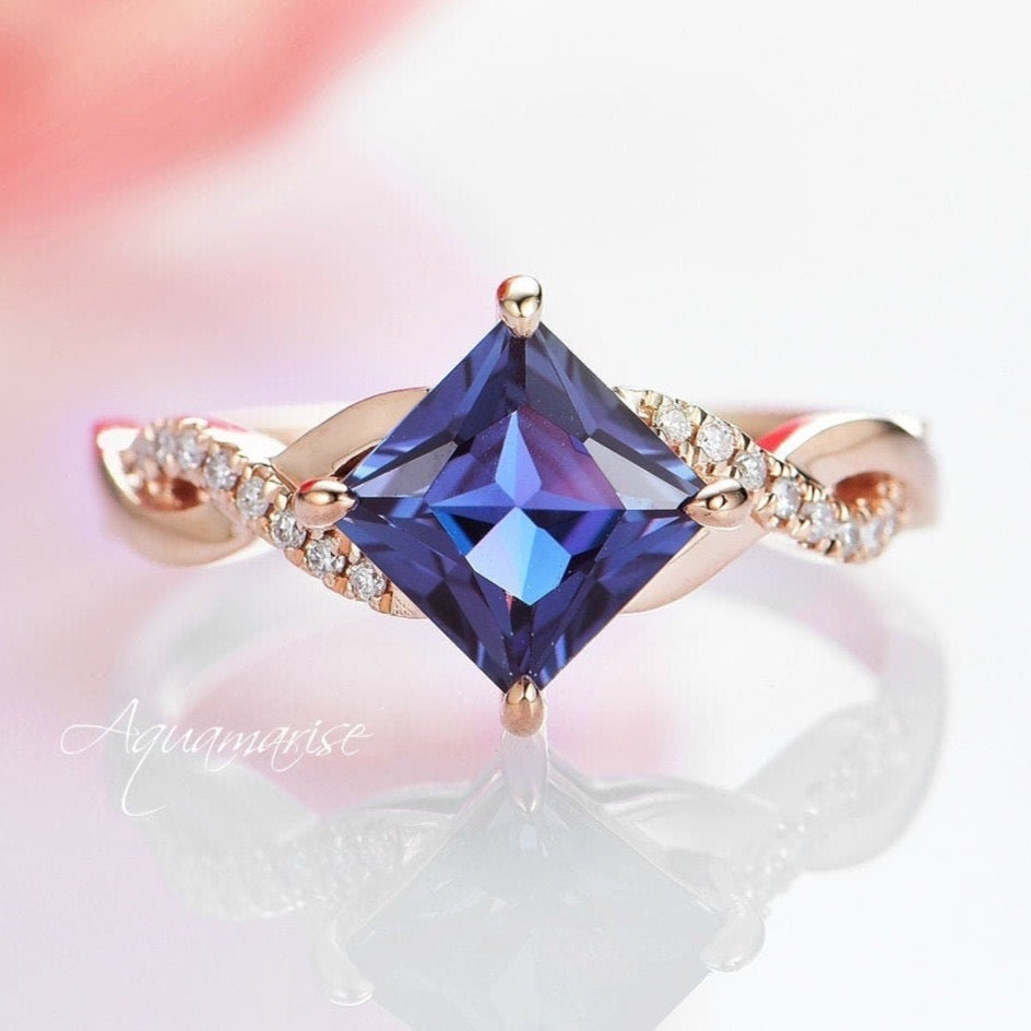 Sophia Kite Teal & Purple Alexandrite Engagement Ring - 14K Solid Rose Gold Wedding Band for Women, Perfect for Proposals, Anniversaries & Special Occasions