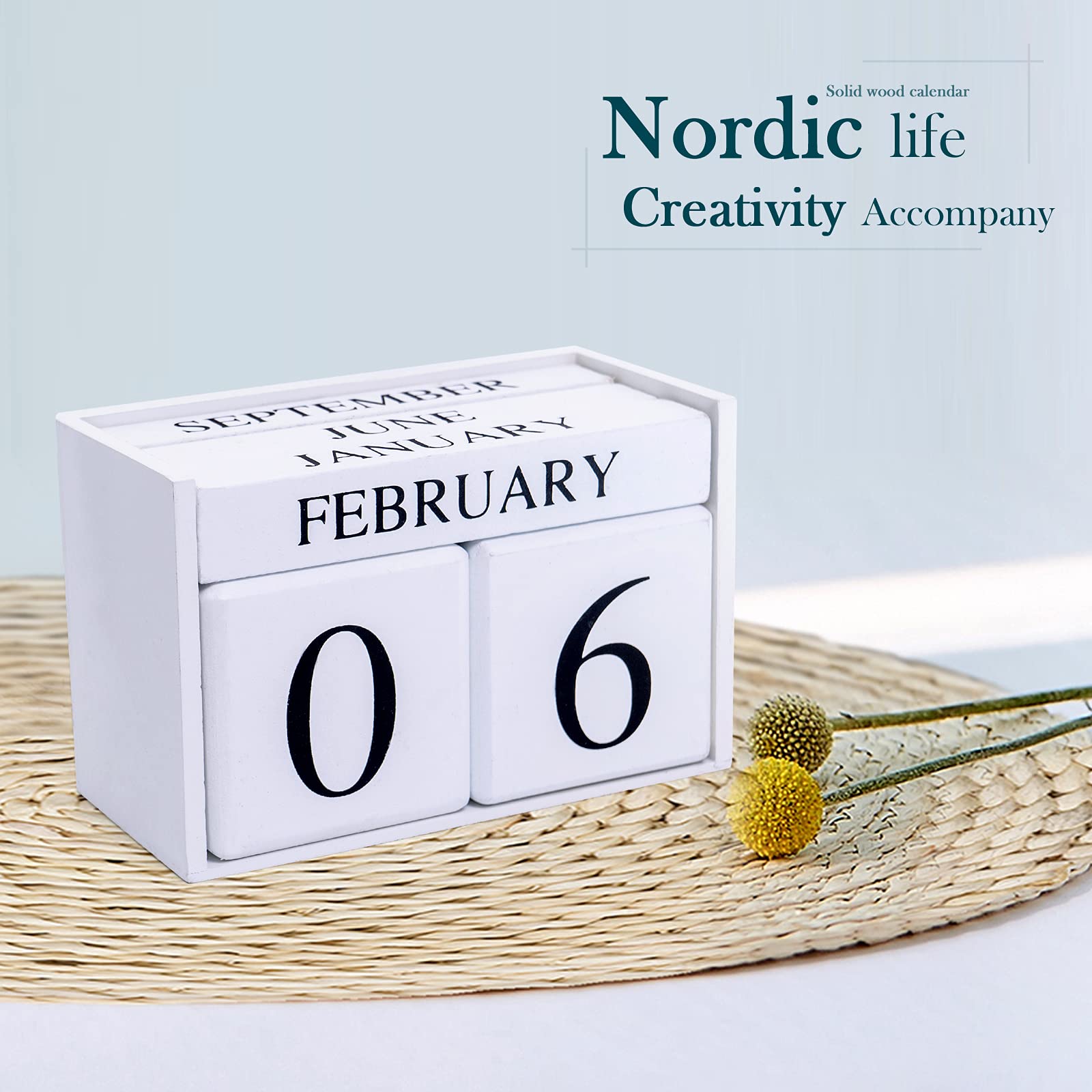 Notakia Wooden Perpetual Calendar - Large White Office Desk Calendar with Block Dates, Daily Planner for Home & Office Organization - Perfect for Desk Decor, Gift Giving, and Productivity Tracking