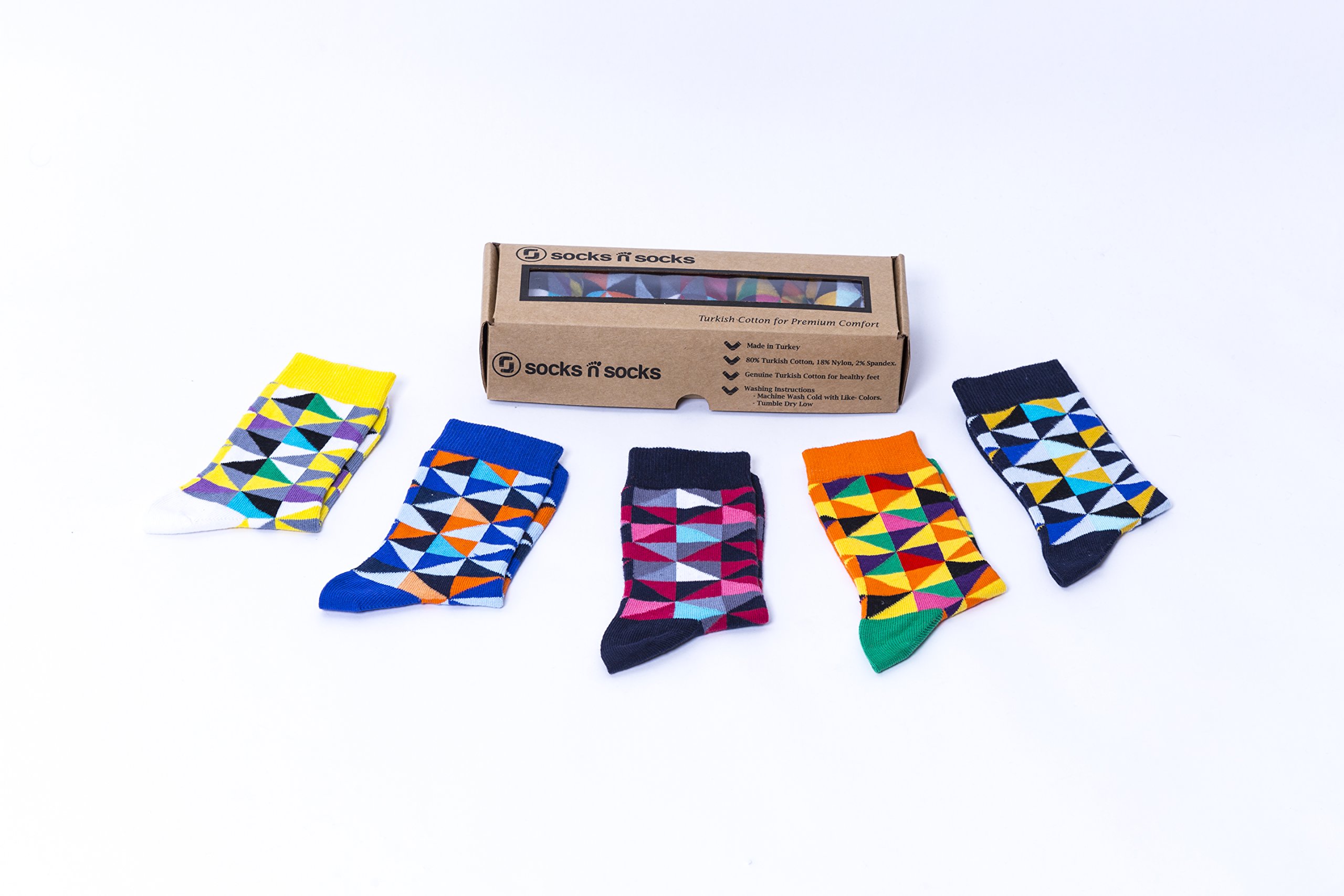 Kids 5-Pair Fun Cool Cotton Colorful Dress Crew Socks Gift Box - Soft Comfortable School & Party Socks for Boys & Girls