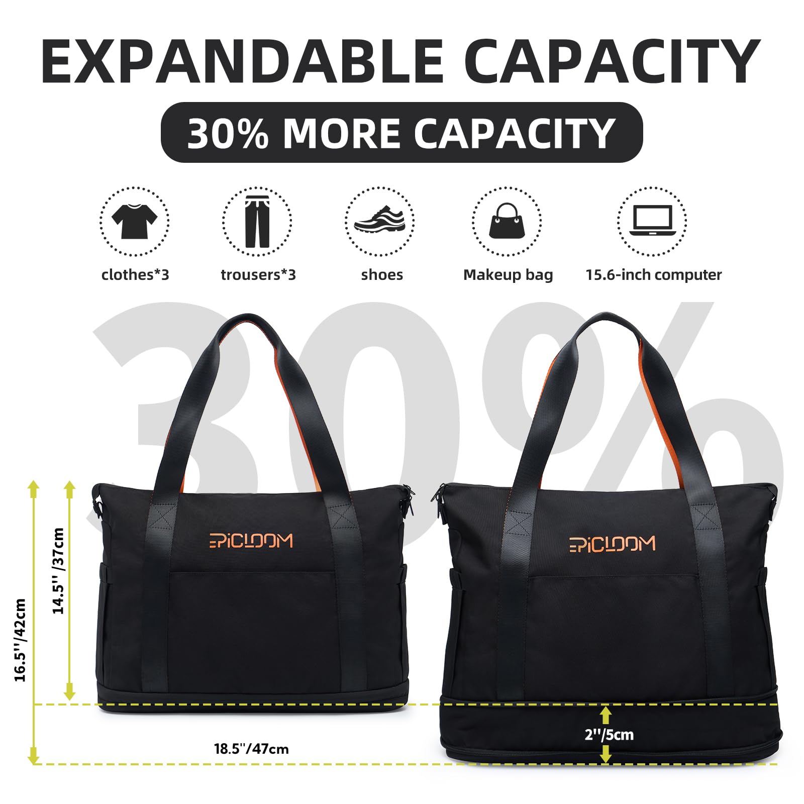 Durable Tote Bag for Men & Women - Travel Duffel Bag with 15.6