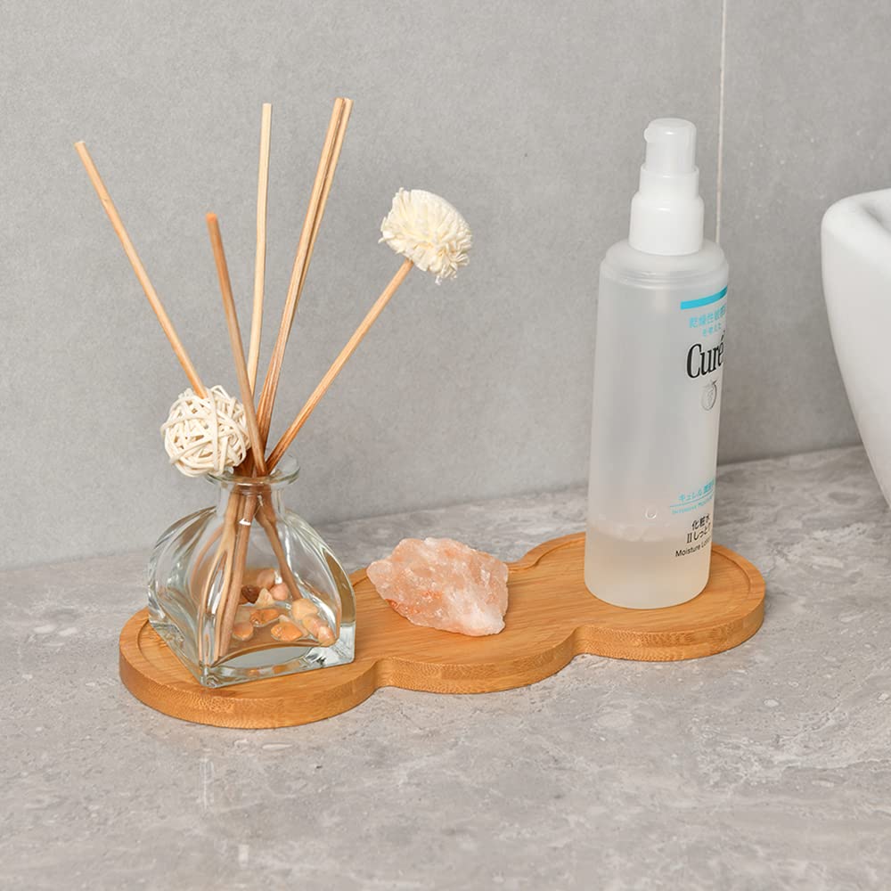 Elegant Bamboo Soap Dispenser with Tray - Oval Vanity Organizer for Bathroom Countertop (6.5 x 3.15 Inch) - Perfect for Storing Soap Bottles, Candles, Jewelry & Cosmetics | Bathroom Decor, Spa Gift, Home Organization
