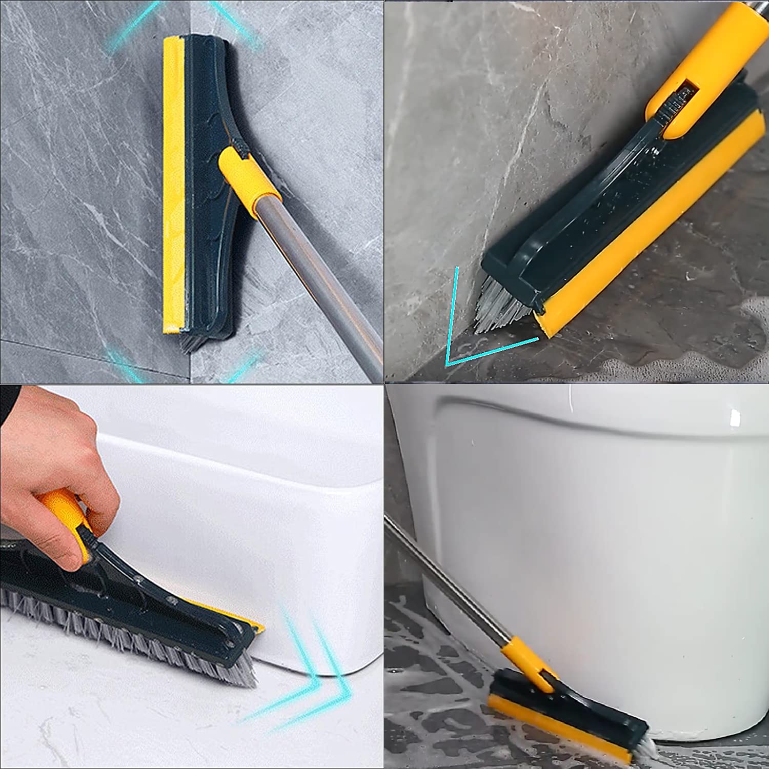 Upgraded 3-in-1 Multi-Surface Cleaning Brush - Adjustable V-Shape Scrub Brush with 180° Rotating Removable Head & Flat Brush - Perfect for Floors, Bathrooms, Kitchens, RVs, Tiles, Grout & Hard-to-Reach Areas - Heavy Duty Cleaning Tool for Home & Outdoor Use