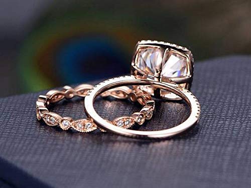 2 Carat Moissanite & Diamond Halo Wedding Ring Set in 14K Rose Gold - Elegant Bridal Jewelry for Engagement, Proposal & Anniversary Gifts