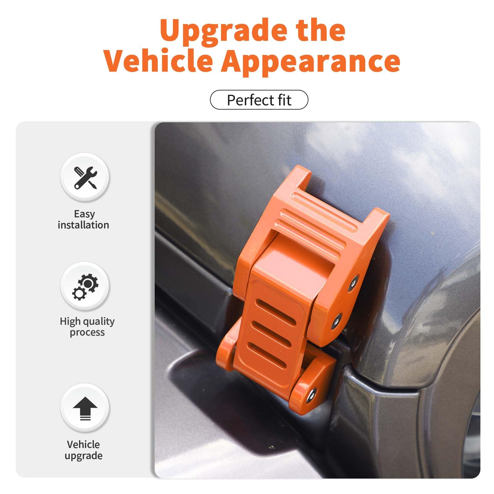 Stainless Steel Hood Latch Kit for 2007-2018 Jeep Wrangler JK/JKU & 2018-2025 JL/JLU/Gladiator JT - Orange Exterior Accessories - Durable Off-Road Protection for Jeep Adventures