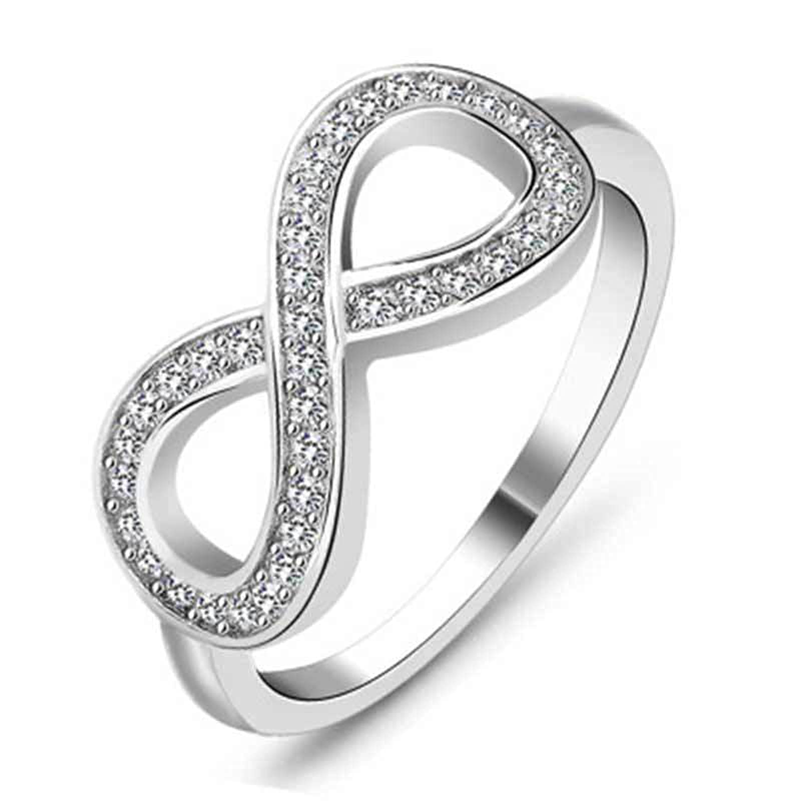 925 Sterling Silver Shiny Full Diamond Gemstone Ring - Cubic Zirconia CZ Infinite Symbol Eternity Band - Engagement Wedding Ring for Women (Size 6) - Perfect for Anniversaries, Proposals & Special Occasions