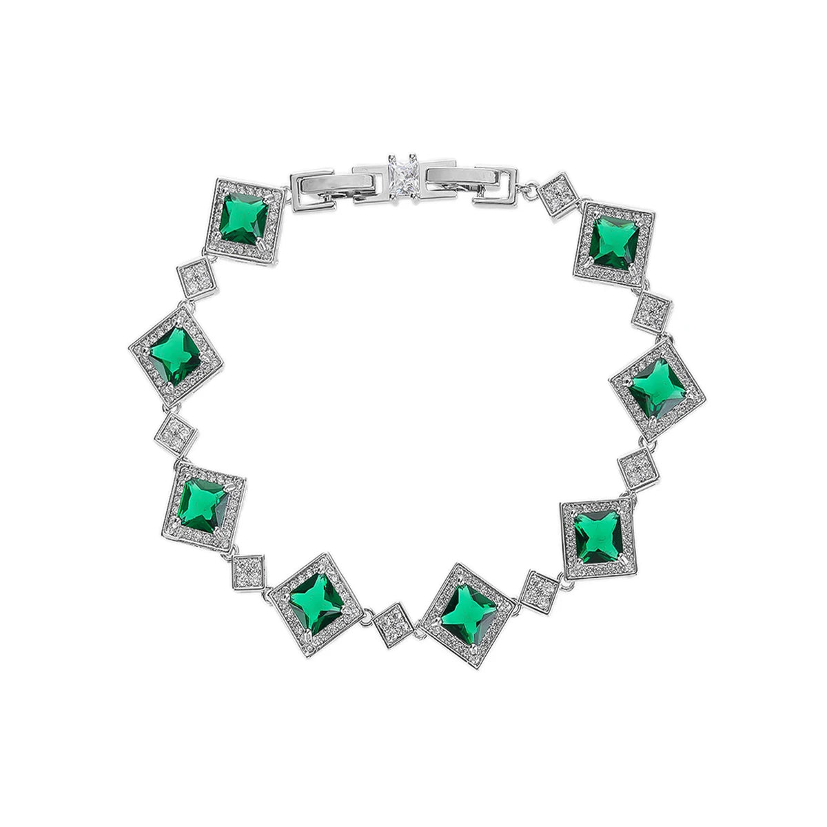 Elegant Silver Plated Cubic Zirconia Bracelet for Women - Red, Blue, Green Gemstone Chain | Perfect for Parties, Weddings & Special Occasions