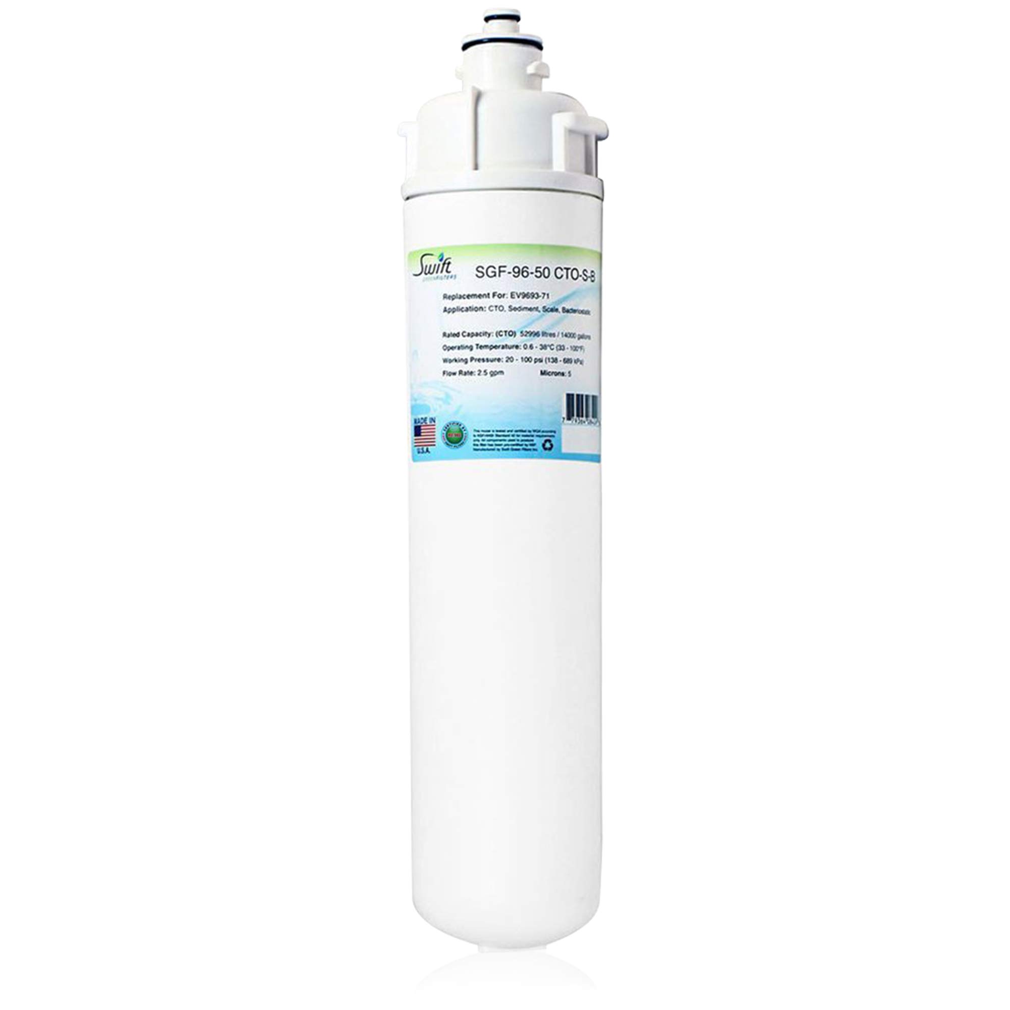Swift Green Filters S-B SGF-96-50 CTO Water Filter, 1 Pack, White - Premium Carbon Water Filtration for Refrigerators, Under Sink & RV Use