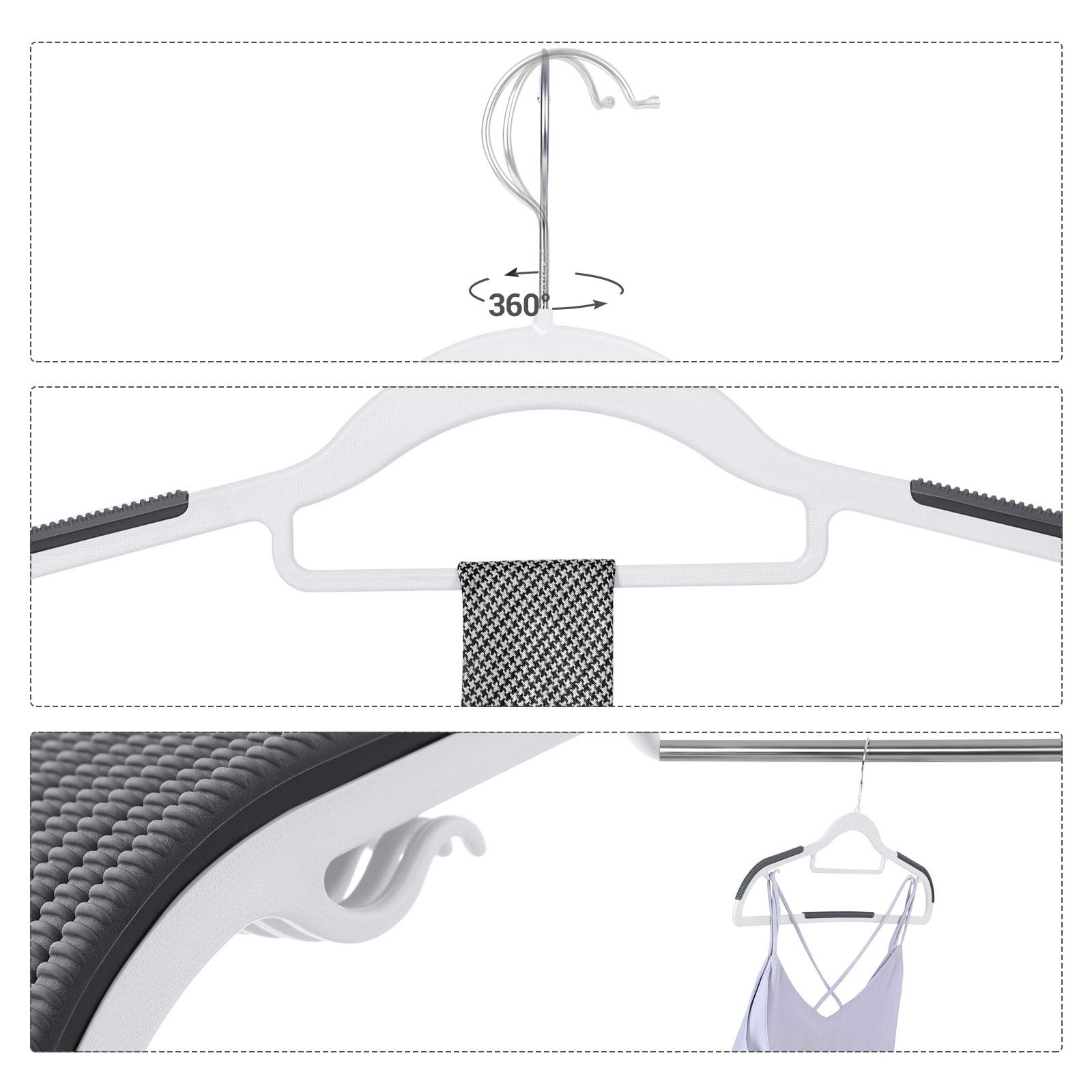 SONGMICS 30-Pack Heavy Duty Plastic Coat Hangers - Non-Slip Space Saving Closet Organizers with 360° Swivel Hooks (0.2