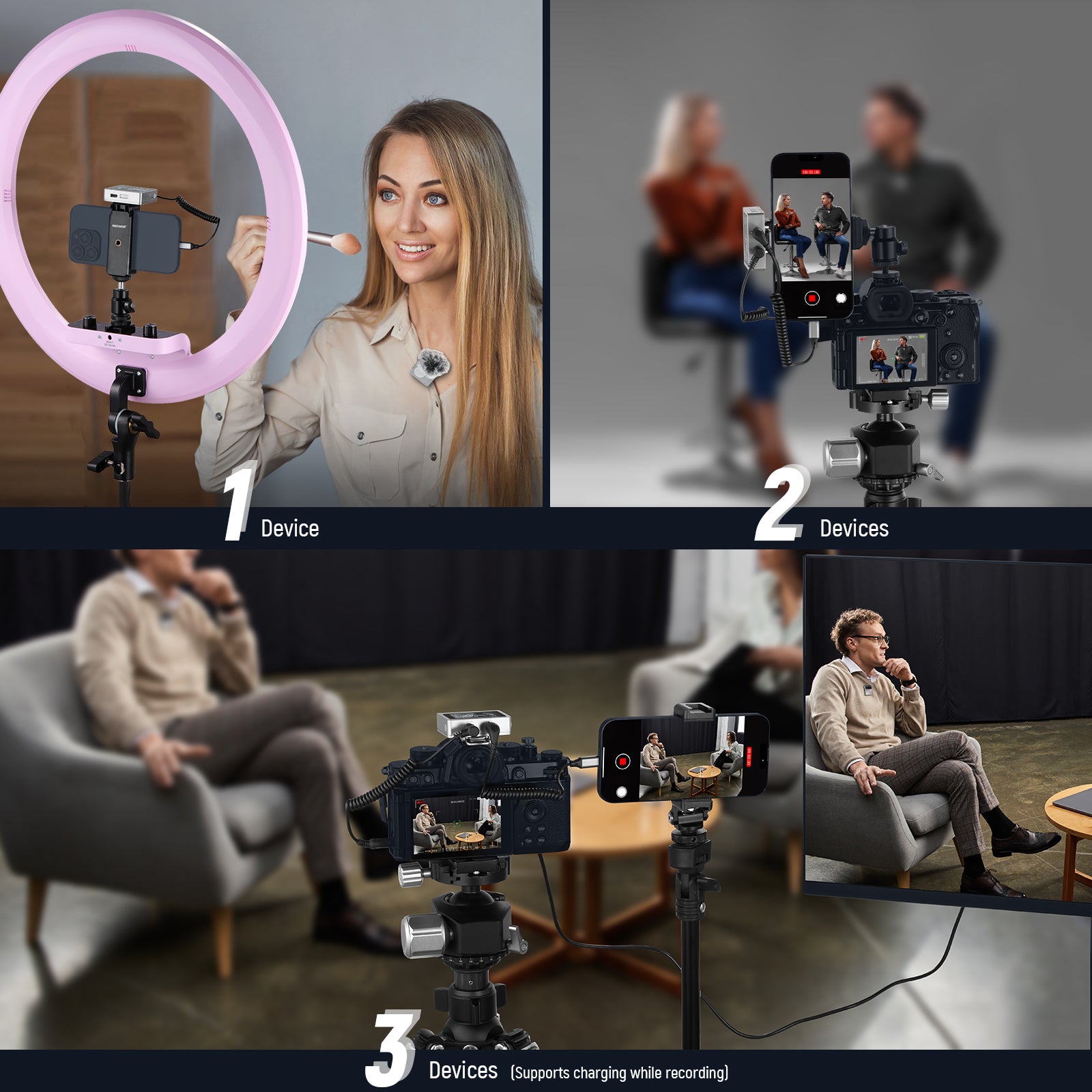 NEEWER CM31 Wireless Lavalier Microphone System for iPhone, Android, DSLR & Camera - Compact Clip-on Mic for Vlogging, YouTube, Interviews & Live Streaming