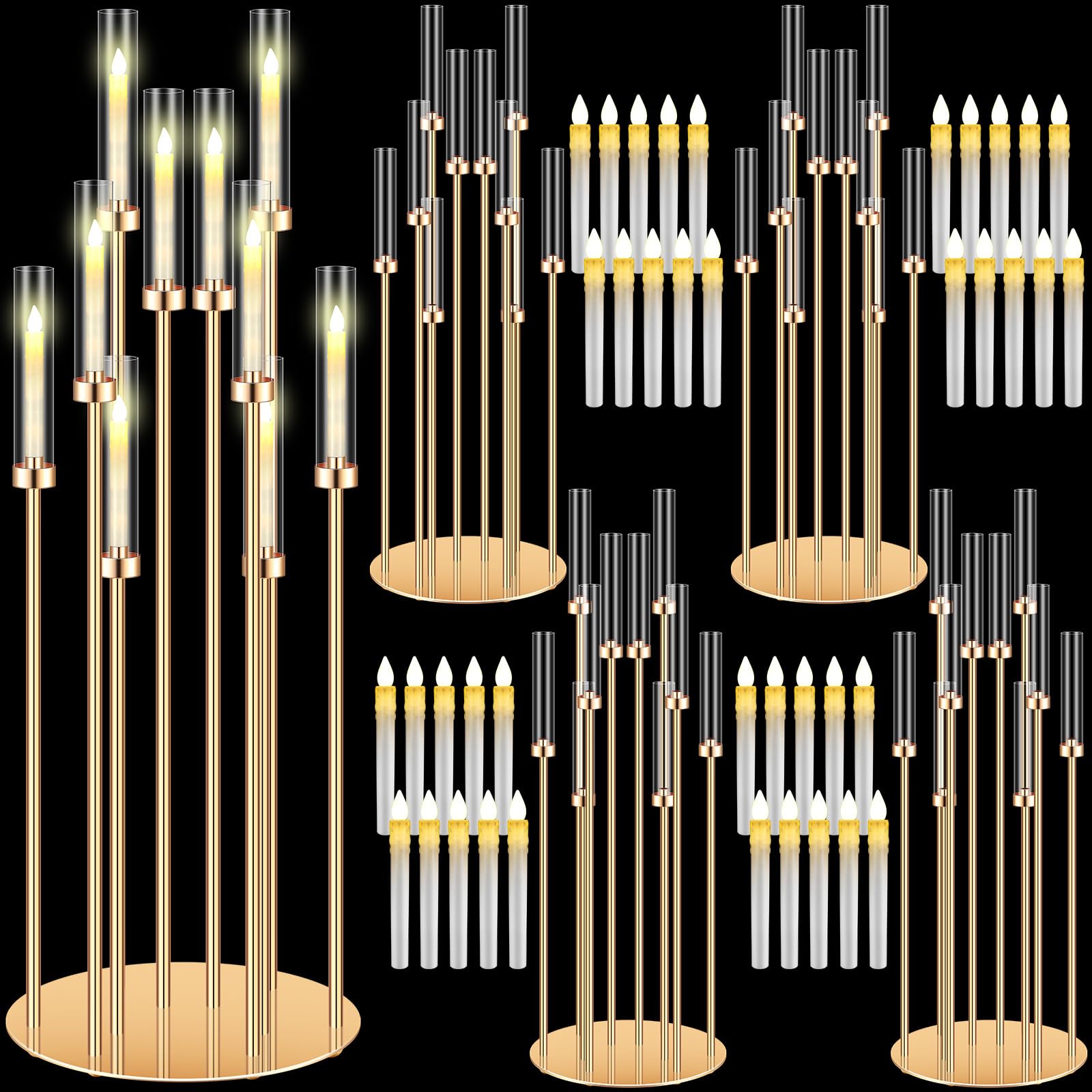 Tandefio 4-Piece 10-Arm Gold Wedding Candelabra Set with 40 LED Candles - 46.5