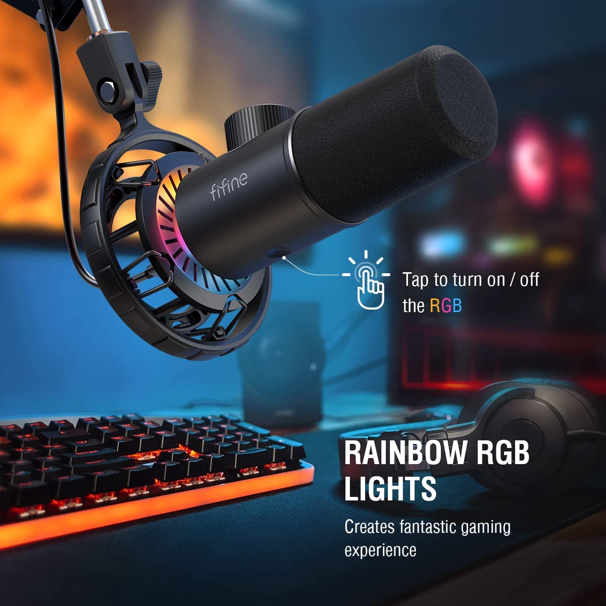 FIFINE K658 USB RGB Gaming Microphone with Cardioid Pickup, Live Monitoring & Mute Button - Perfect for Streaming, Podcasting, Gaming & Karaoke (PC/PS4/PS5/Mac)
