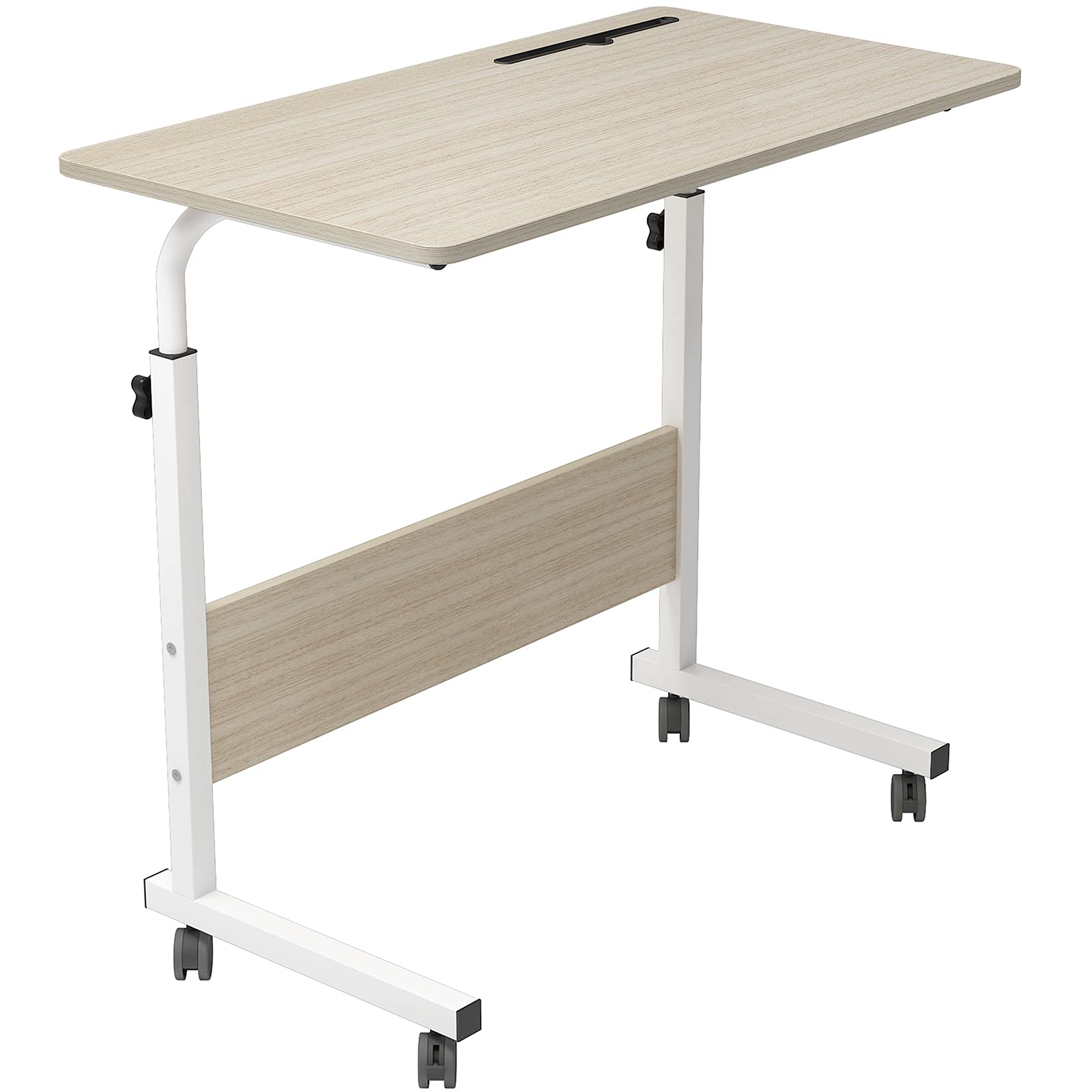 Soges Furniture 31.5 Inch Mobile Side Table with Tablet Slot & Wheels, Adjustable Laptop Desk for Bed & Sofa, Maple Finish – Perfect for Home Office, Living Room, and Small Spaces